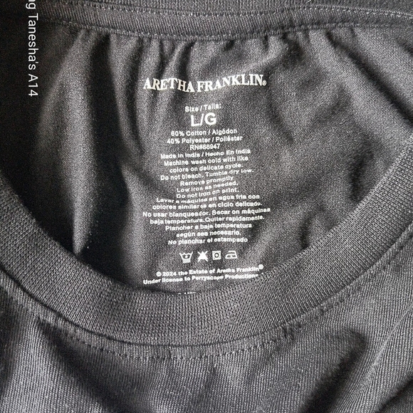 Aretha Franklin RESPECT black graphic T-Shirt. Size L. NWT - Picture 2 of 2